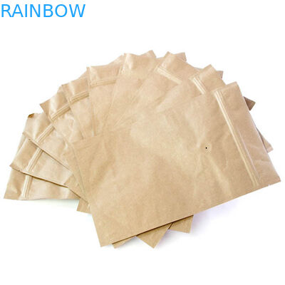 Zipper Tea Plain Light Brown Kraft Paper Bags Stand Up With Degassing Valve