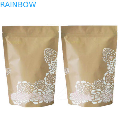 Zipper Tea Plain Light Brown Kraft Paper Bags Stand Up With Degassing Valve