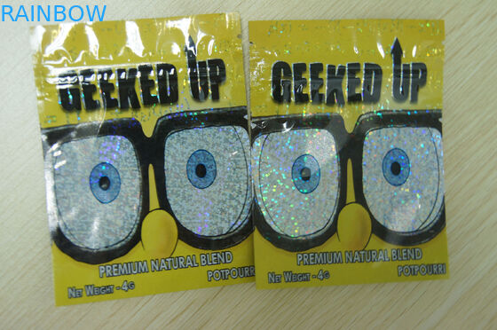k Herbal Incense Packaging 4g Laser Film Plastic GEEKED UP Yellow