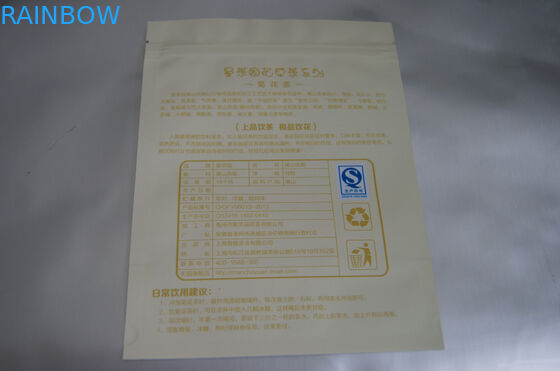 Flat Aluminum Foil Tea Bags Packaging With Zipper And Tear Notch For Chrysanthemum Matt