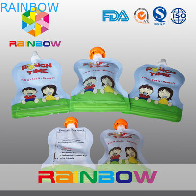 Silvery Stand Up Spouted Pouches Full Printed With Handle / Lable