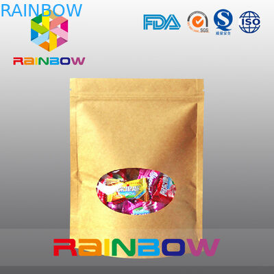 Customized Stand Up Kraft Paper Bag With Front Window For Candy Packaging