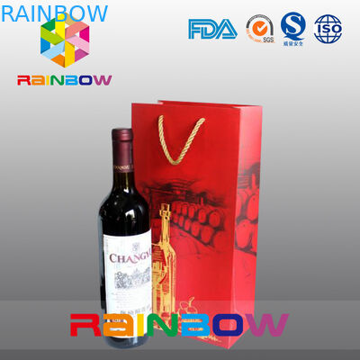 Biodegradable Customized Paper Bags With PP Rope For Red Wine Bottles Packaging
