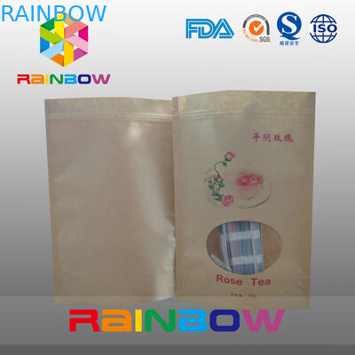 Food Grade Brown Kraft Customized Paper Bags With Front Window And Zipper