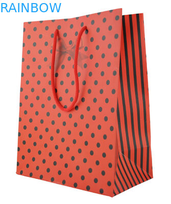 Red Customized Paper Bags Christmas Gift Bag With Red Rope / Cute Printed