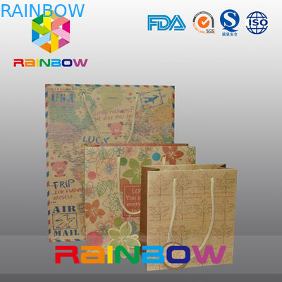 Brown Kraft Paper Bag Customized Printing With Drawstring for Gift / Shopping