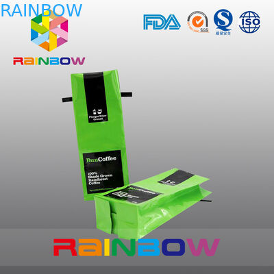 Glossy Side Gusset Tea Packaging Bags Aluminum Foil , Green Tin Tie Coffee Pouch