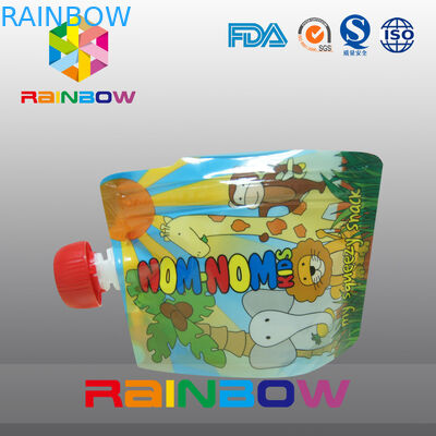 Colorfully Printed Zippered Round Spout Pouch Packaging For Juice / Drink