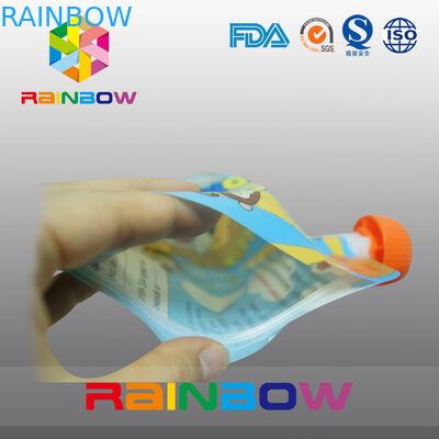 Colorfully Printed Zippered Round Spout Pouch Packaging For Juice / Drink