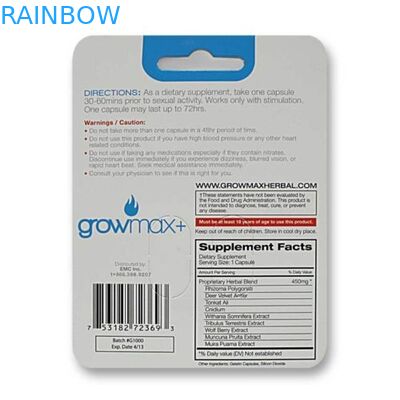 Custom Printed Hanging Paper Card Packaging For Male Enhancement Stimulant With Two Holes