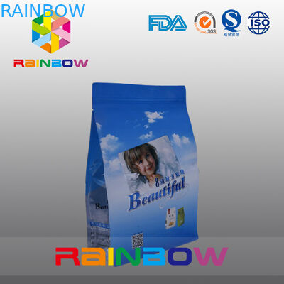 Custom Printed Flat Bottom Plastic Bags , Quad Seal Block Bottom Bag With Clear Window