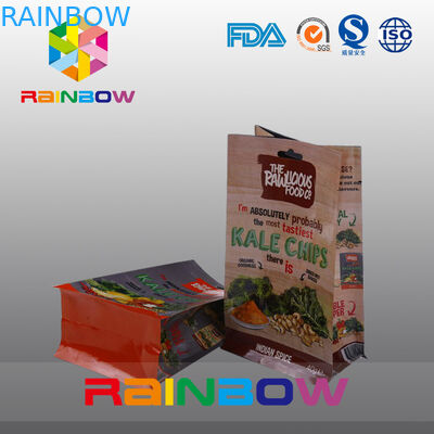 Custom Printed Flat Bottom Plastic Bags , Quad Seal Block Bottom Bag With Clear Window