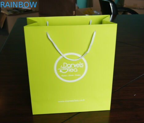 Custom Designed Green Kraft Paper Bags With Cotton Handle Tea Packaging Bag