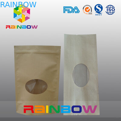 Doypack Kraft Brown Paper Tea Bags Packaging With Front Oval Window