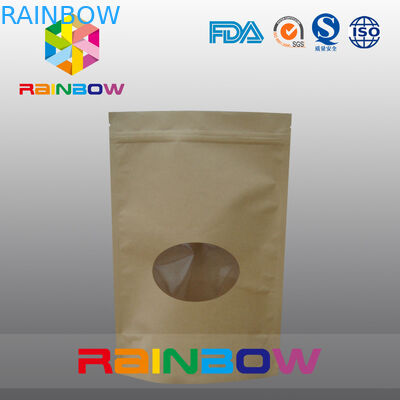 Doypack Kraft Brown Paper Tea Bags Packaging With Front Oval Window