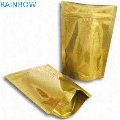Gold Glossy Plastic Pouches Packaging With Zipper / Gold Printing Packaging Bag