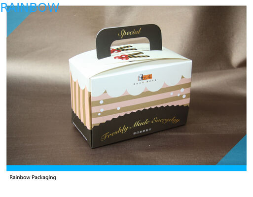 Folding Pink Paper Cake Packaging Box With Handle , Custom Design Cake Box