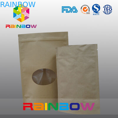 Customized Size Plain Brown Zipper Top Kraft Paper Bags For Pepper Snack With ROUND Window