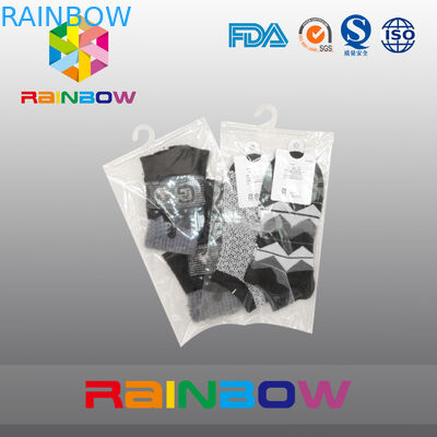 Milk White Clear Plastic Pouches Packaging Hanging Hook Bag With Zipper For Socks