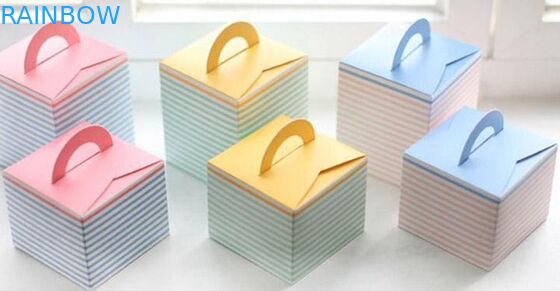 Folding Pink Paper Box Packaging With Handle , Custom Design Colorful Cake Box