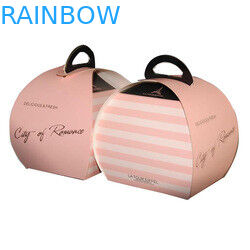 Folding Pink Paper Box Packaging With Handle , Custom Design Colorful Cake Box