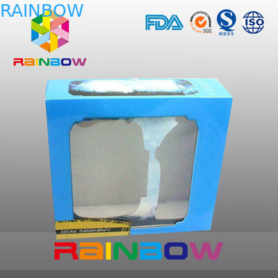 Blue Customized Printing And Size Waxed Cardboard Paper Box With Clear PVC Window