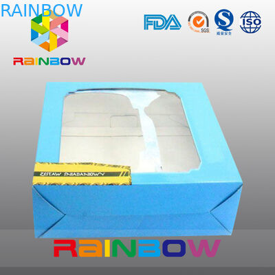 Blue Customized Printing And Size Waxed Cardboard Paper Box With Clear PVC Window