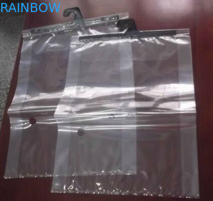 Plastic Clear Grip Seal Colthes Packaging Pouch With Hanger / Sliding Zipper