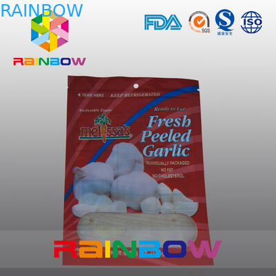 Red And White Mylar Plastic Window Bag With Zipper Top For Food / Fresh Pleeled Garllic