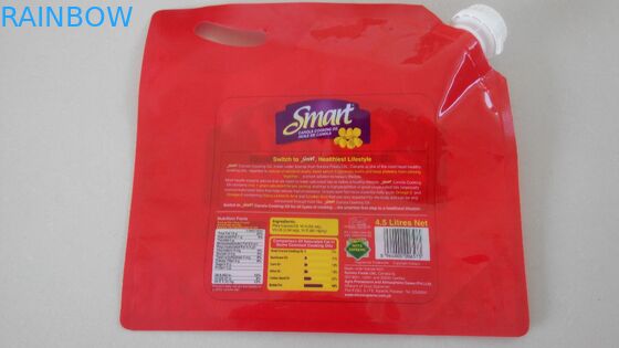 Printed Logo Stand Up Spout Pouch With Handle For 4.5L Cooking Oil / Huile De Canola