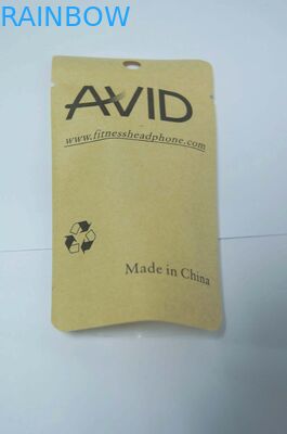 Transparent Front Brown Kraft Paper Packaging Bag Heat Seal Pouch With Small Round Hang Hole