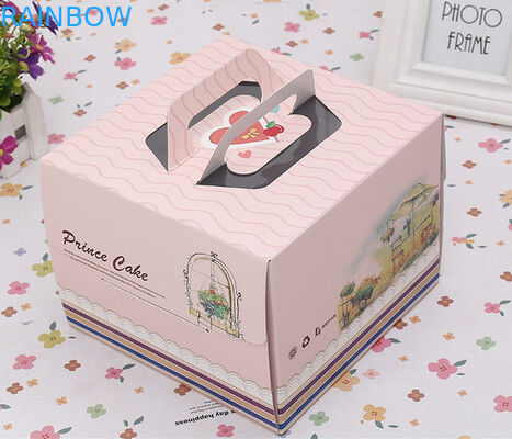 Printing Colorful Square Cake Packaging Box / Container With Die Cutting Handle