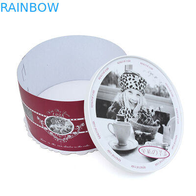 Decorative Red And White Round Cardboard Packaging Boxes Birthday Cake Box