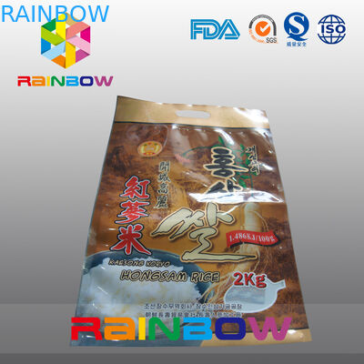 2kgs / 5kgs Rice Bag Plastic Pouches Packaging / Three Side Seal Pouch With Handle