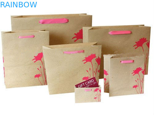 Recycled Flat Handle Brown Customized Paper Bags Gift / Shopping Kraft Paper Bag