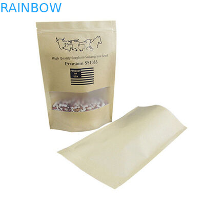 Stand Up Customized Kraft Paper Food Bag With Clear Window And Zipper