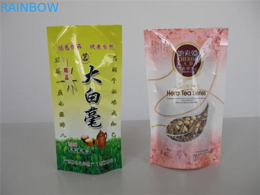 Food Grade Stand Up Aluminum Foil Plastic Bag For Tea Packaging With Zipper Top