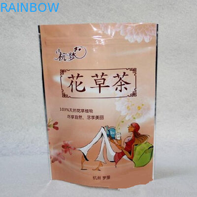 Food Grade Stand Up Aluminum Foil Plastic Bag For Tea Packaging With Zipper Top