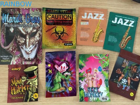 Three Sides Heat Sealed Herbal Incense Aluminum Foil Bags with Zipper