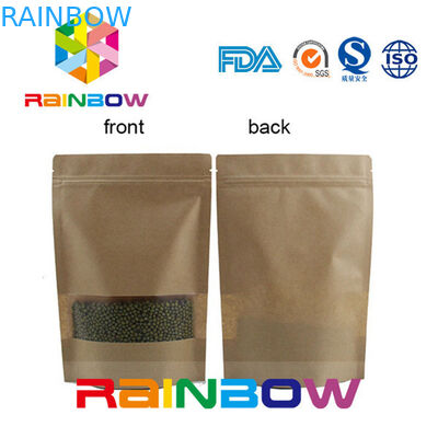 Flat Bottom Brown Customized Paper Bags / Craft Paper Bag With Zipper
