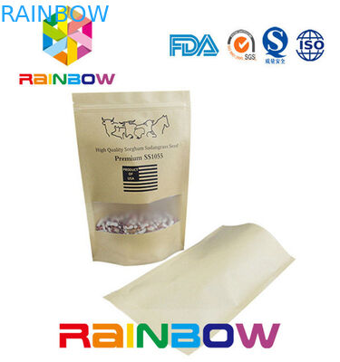 Flat Bottom Brown Customized Paper Bags / Craft Paper Bag With Zipper