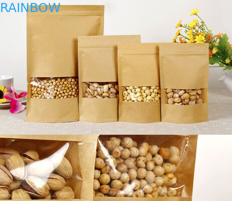 Customized Paper Bags For Snack Foods , Kraft Paper Bag For Popcorn With Window