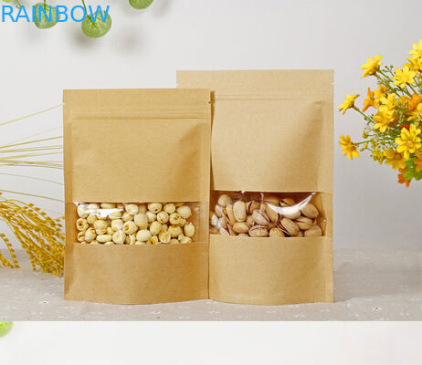 Customized Paper Bags For Snack Foods , Kraft Paper Bag For Popcorn With Window