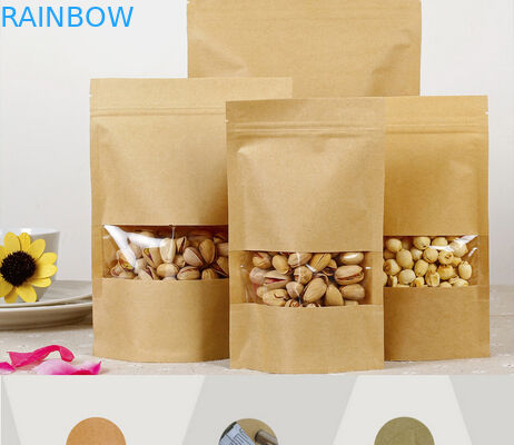 Customized Paper Bags For Snack Foods , Kraft Paper Bag For Popcorn With Window