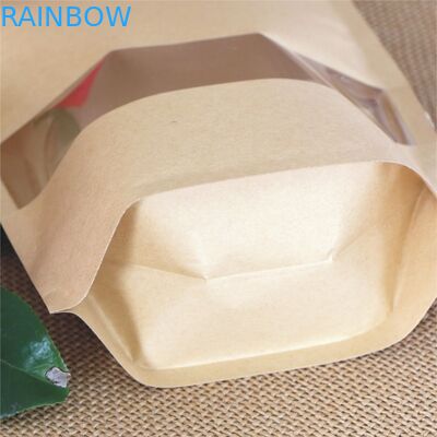 Customized Paper Bags For Snack Foods , Kraft Paper Bag For Popcorn With Window