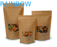Zipper Top Kraft Paper Bag / Pouch For Snack Packaging With Transnparent Window