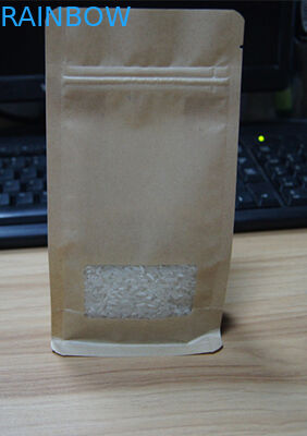 Block Bottom Kraft Paper Snack Bag Packaging Flat Bottom Pouch With Pocket Zipper