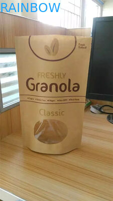 Custom Printed Stand Up Kraft Paper Bag , Snack Bag Packaging With Window