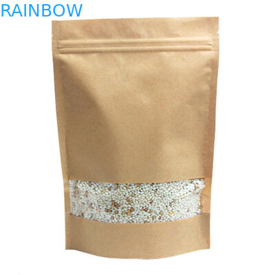 Custom Printed Stand Up Kraft Paper Bag , Snack Bag Packaging With Window