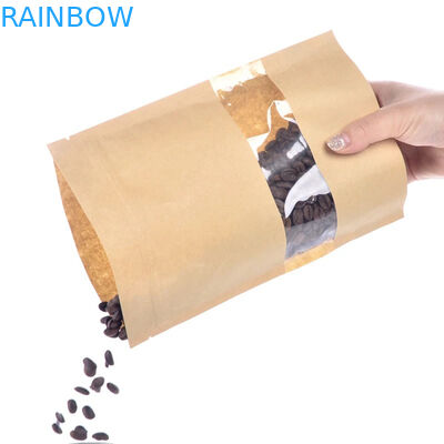 Food Grade Kraft Paper Bag With Clear Window / Mylay Bag For Bean , Candy , Bread , Coffee